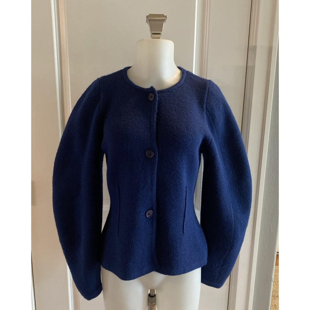 ASOS Blue Cardigan Sweater Balloon Sleeve Fit Flare Knit Peplum Womens -Size XS